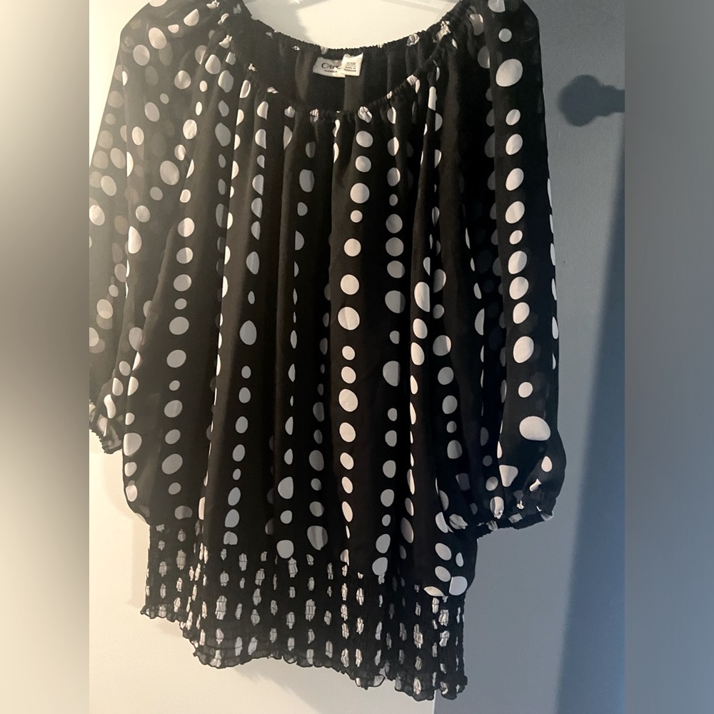 Black and White Polka Dot cinched waist Top size 14/16W